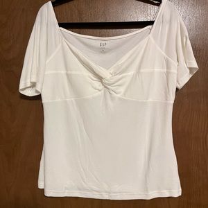 BOGO EUC GAP Off White Short Sleeve Ribbed Top with Sweetheart neckline XL